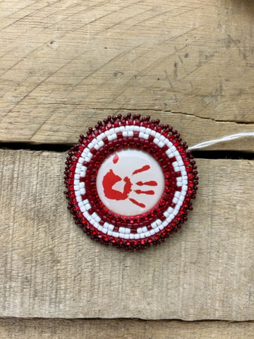 Red White Beaded Red Hand Pin