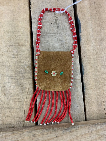 Red Beaded Moosehide Medicine Pouch