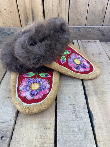 Moosehide Beaver Cuff Embroidered/ Beaded Slipper