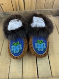 Moosehide Beaver Fur Beaded Moccasin Slippers