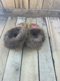 Moosehide Beaver Cuff Slipper with Pink/Green Beading