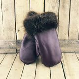 Burgundy Leather Mitts with BeaverFur