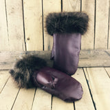 Burgundy Leather Mitts with BeaverFur