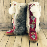 Beaded  Hand Tanned Moose Hide and Stroud Mukluks with Rabbit Fur