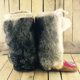 Beaded  Hand Tanned Moose Hide and Stroud Mukluks with Rabbit Fur