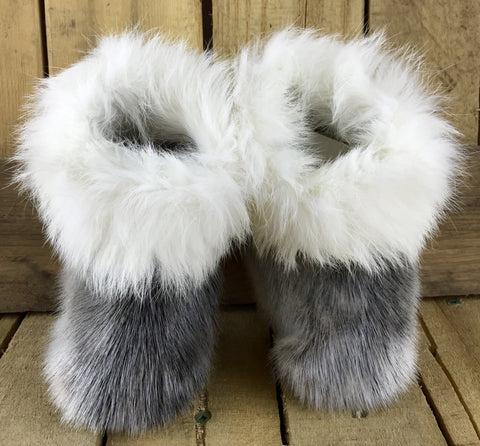 Seal Fur Slippers with White Rabbit Trim and Muskox Leather Soles
