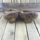 Beaded Orange/Yellow/Pink Flowers on Hand Tanned Hide Slippers with Beaver Fur